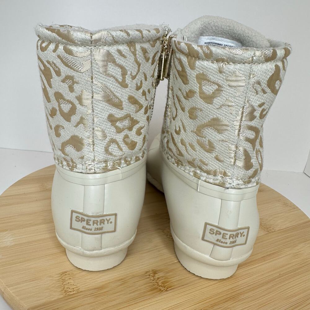 Sperry Top Sider Saltwater Ivory Leopard Duck Boots Snow Rain Waterproof Size 8 - Picture 4 of 7